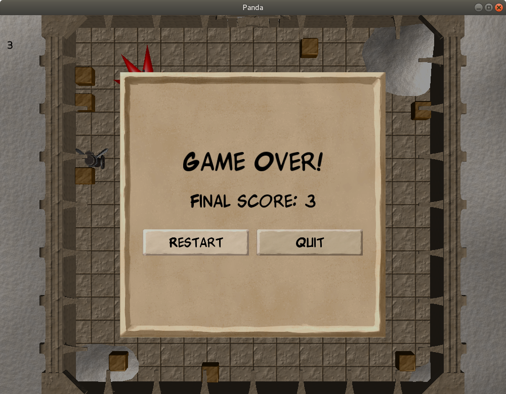 The game-over screen, now using images and a font.